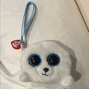 White Seal Plush Keychain pouch/wallet with Blue Eyes
